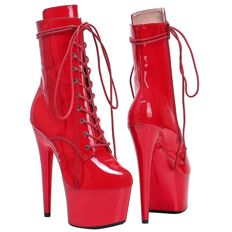 Leecabe 17CM/7Inch Genuine Leather Women's Platform disco party High Heels  Pole Dance boot