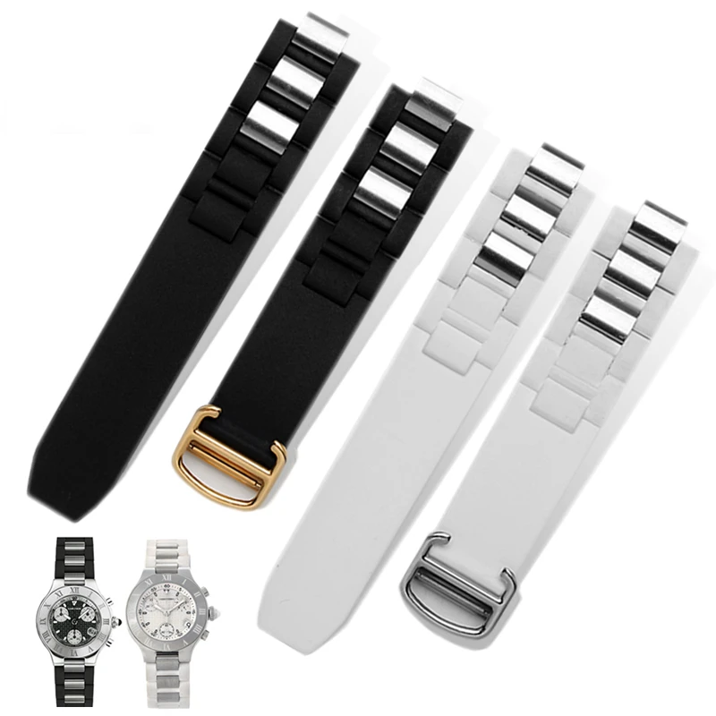 

Waterproof Rubber Watch Strap for Cartier 21Th Century Series Silicone Black White Men Women Watch Band Accessories 20 * 10mm