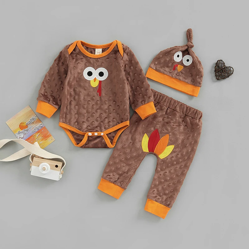 

Free Shipping Thanksgiving Outfits baby clothing 2022 Newborn Baby Boy Girl Romper Turkey Jumpsuit Pants Hat 0-18M