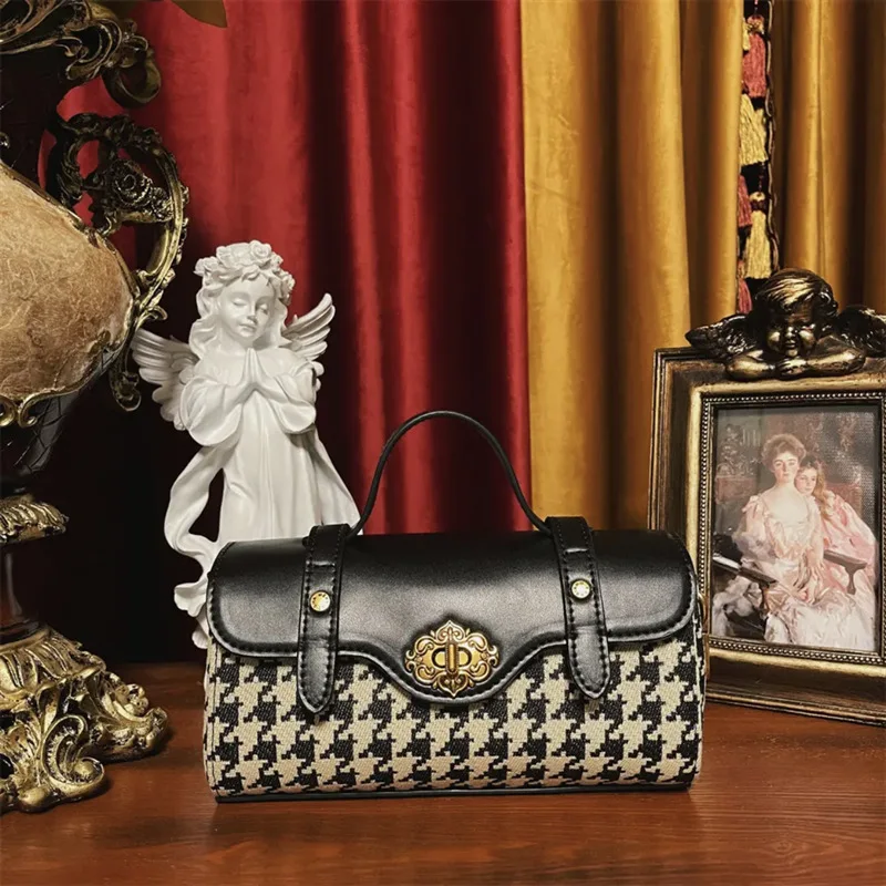 Luxurious Houndstooth Cambridge Handbag Leather Women's Bag 2023 New High-grade Versatile Fashion Purse Single Shoulder Satchels