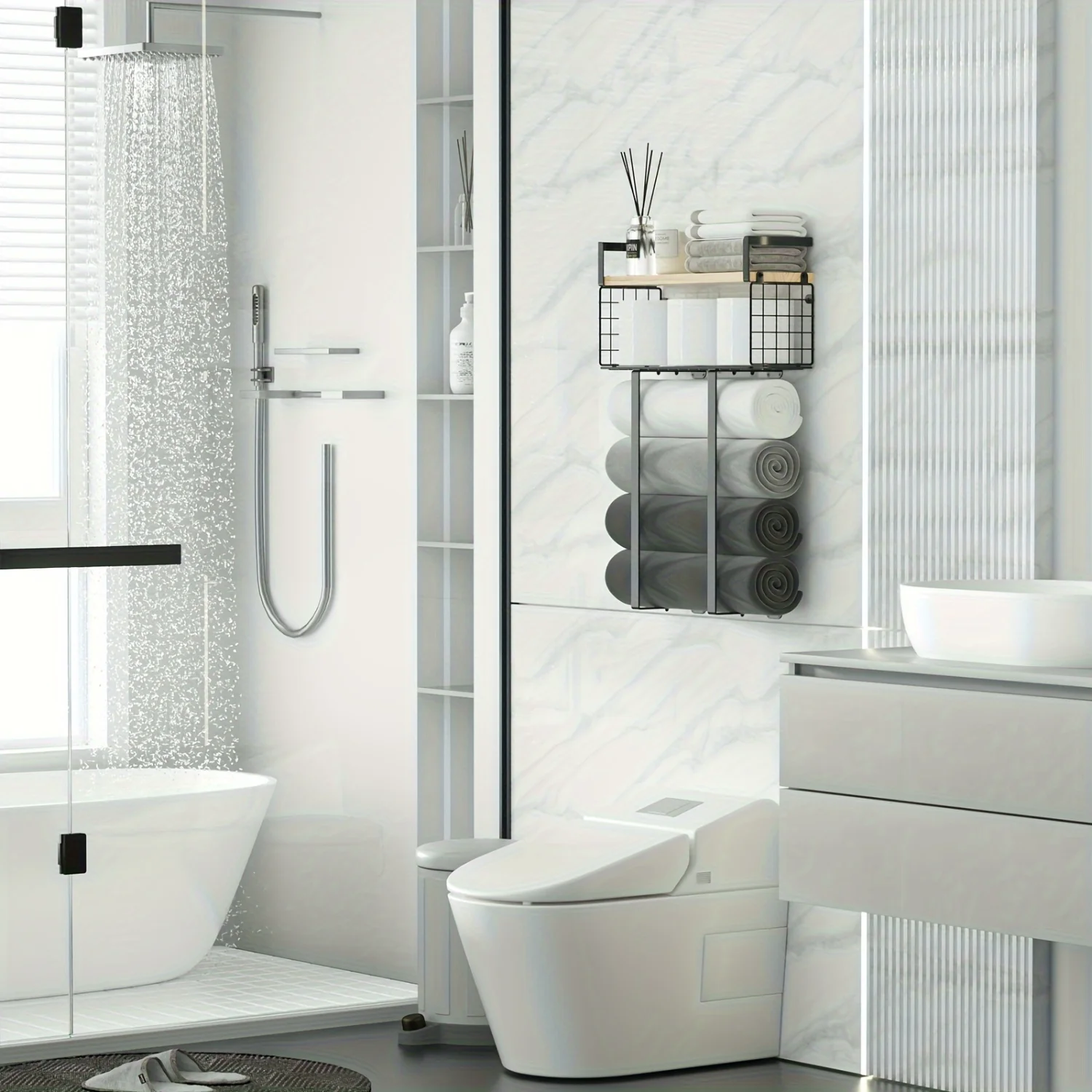 Вешалки для ванной комнаты вешалки полотенец с металлической корзиной салфеток