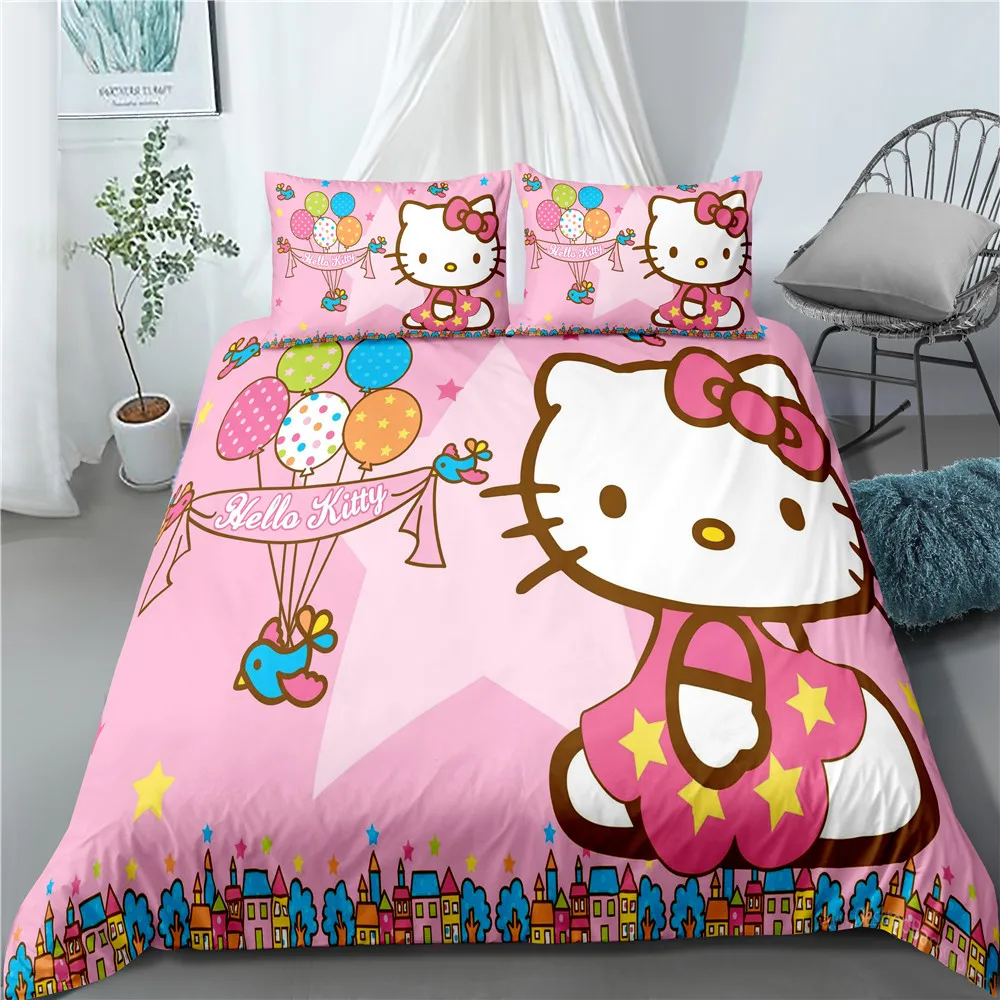 TAKARA TOMY Sanrio Bedding Set Quilt Hello Kitty Duvet Cover Comforter Bedclothes Children Kid Boy Bed Bedroom Set