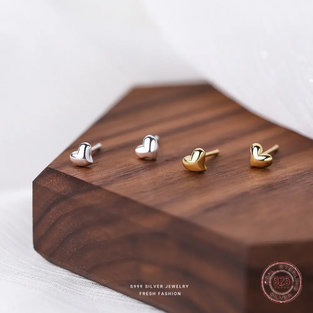 

925 Sterling Silver Mini Small Love Heart Stud Earrings Female Student Teen Fashion Piercing Jewelry Gift