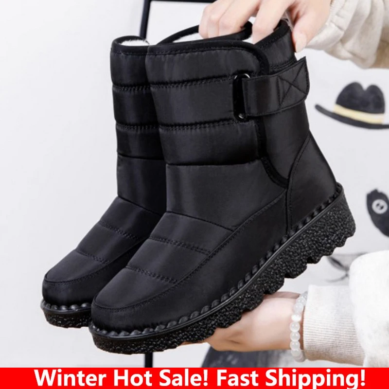 

Водонепроницаемые ботинки, женские зимние Нескользящие зимние ботинки для снега, обувь на платформе, Теплые ботильоны, Женская хлопковая о...