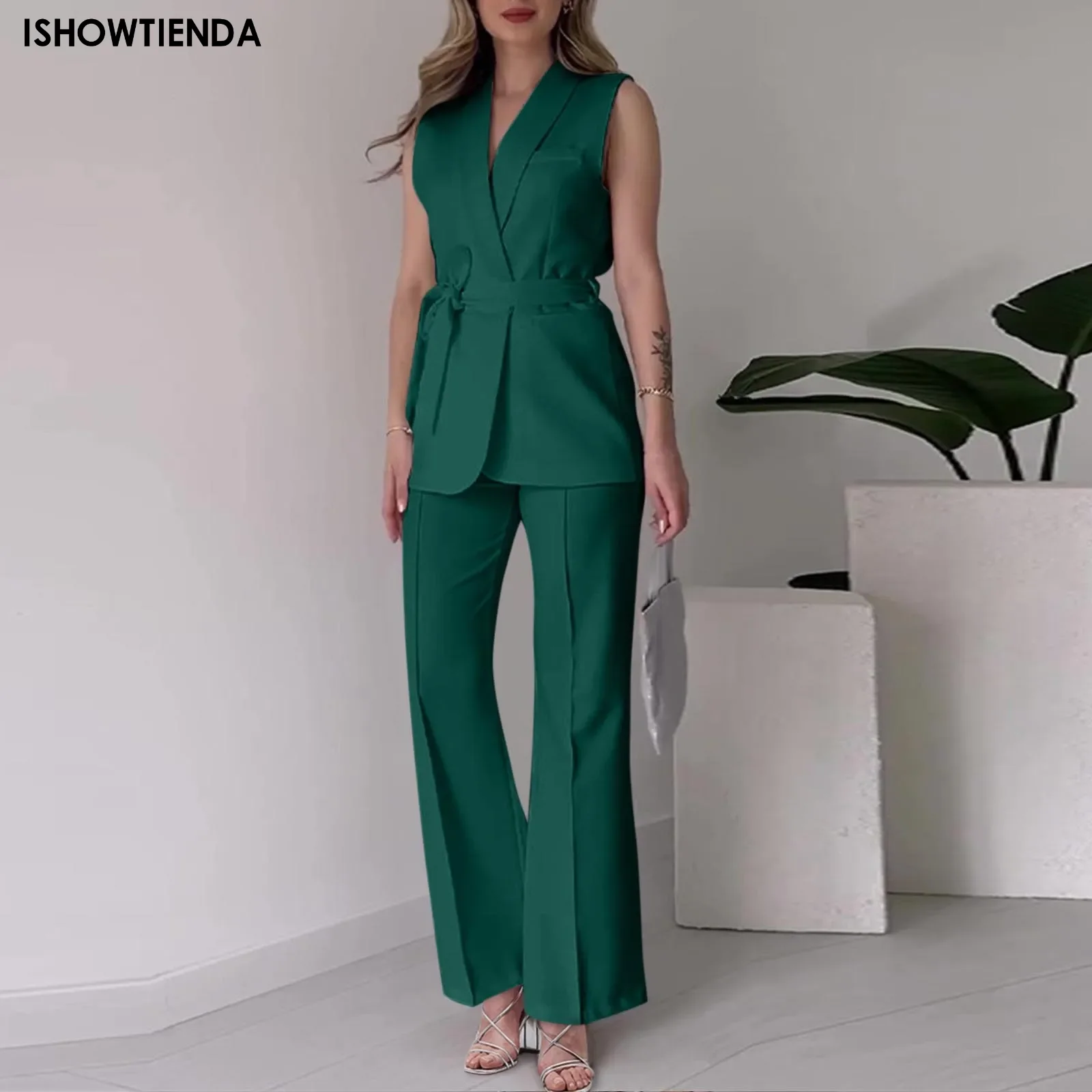 Женский костюм куртка жилет элегантный женский мешковатый комплект брюк обычный