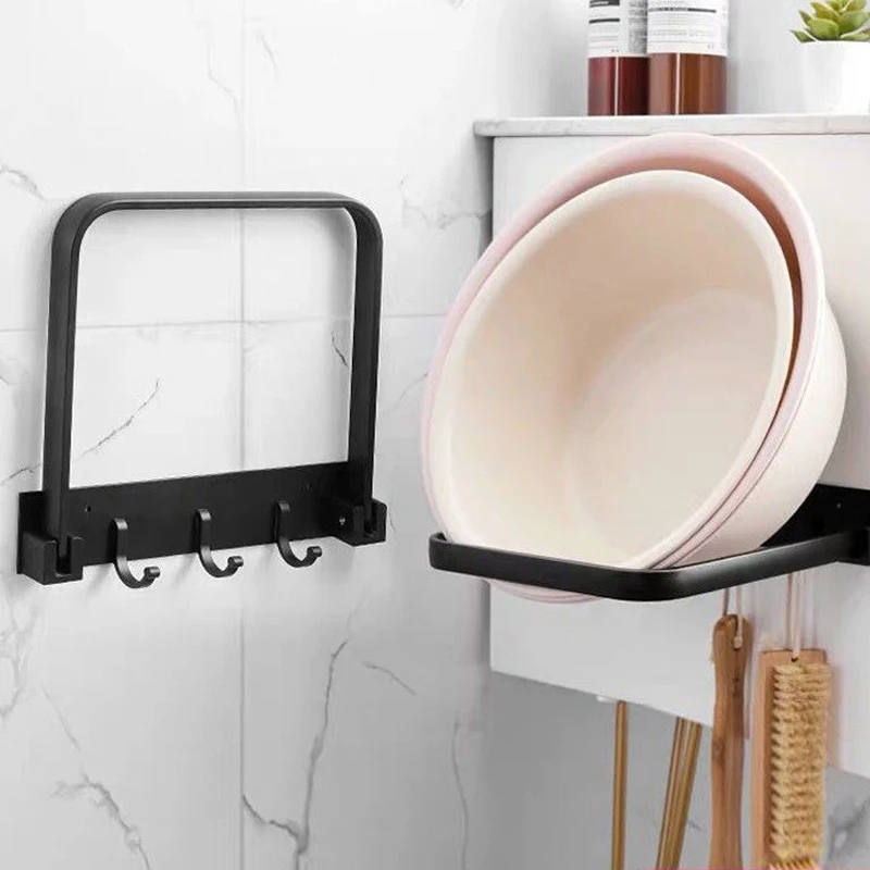 

Wall Mounted Foldable Storage Shelves for Household Bathroom Kitchen Wash Basin Rack Hook Punch Free Towel Holder