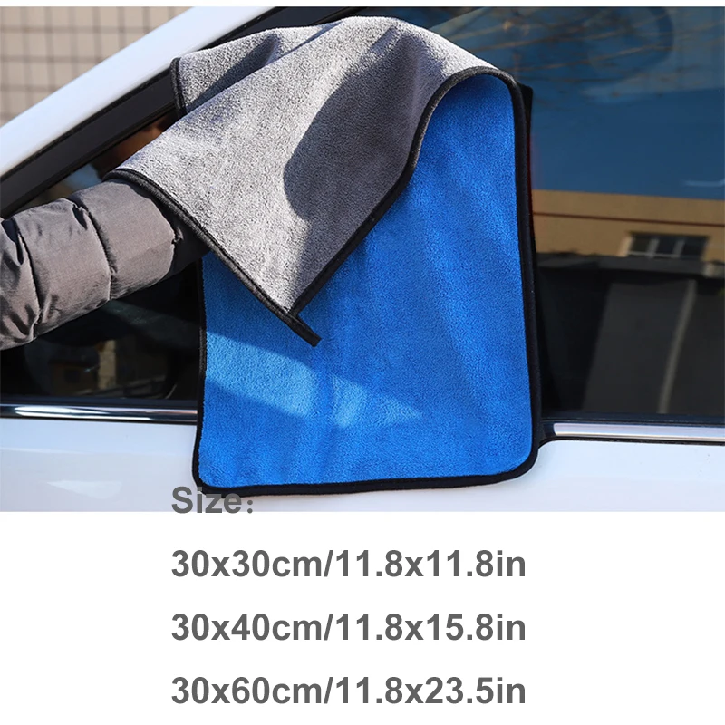 30x30/40/60CM Car Wash Microfiber Towel Car Cleaning Drying Cloth Hemming Car Care Cloth Detailing Car Wash Blue Towel