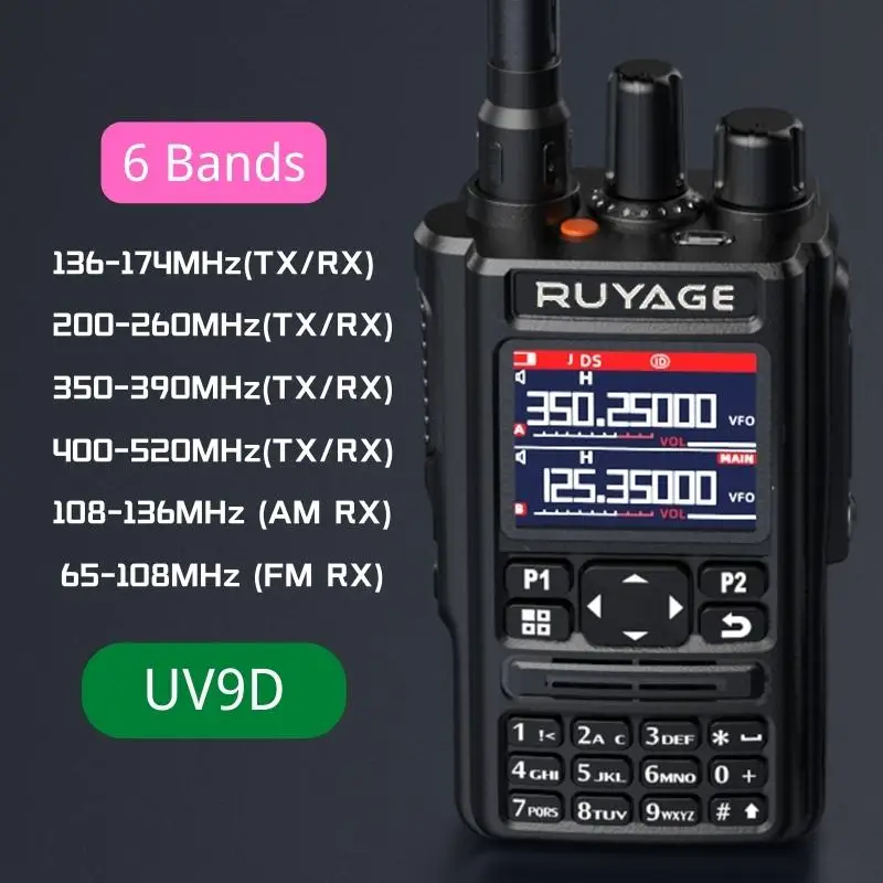 

Ruyage UV9D GPS 6 диапазонов Любительская двухсторонняя радиосвязь 256CH пневматическая рация VOX DTMF SOS ЖК цветной полицейский сканер авиация