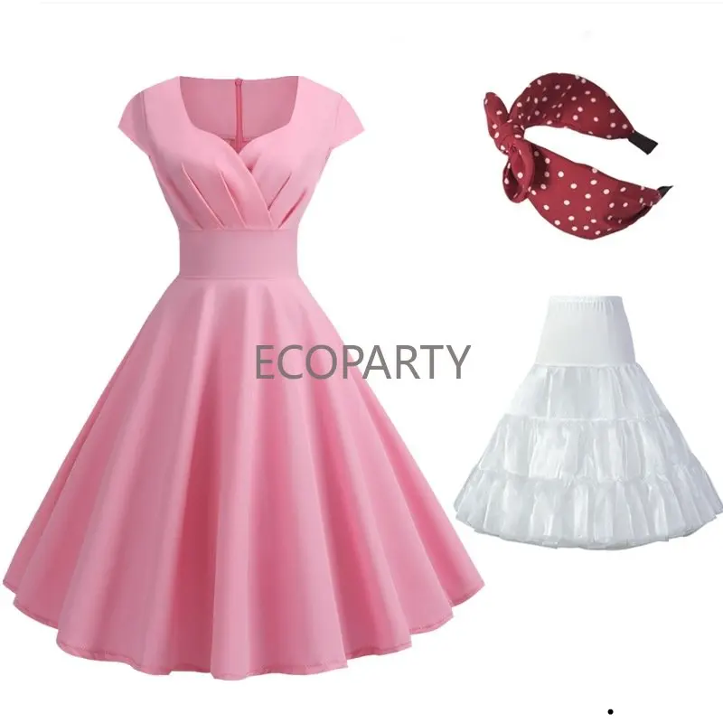 

Женское винтажное платье с поясом, однотонное платье в стиле 50-60-х годов с коротким рукавом и V-образным вырезом, элегантная одежда для высту...