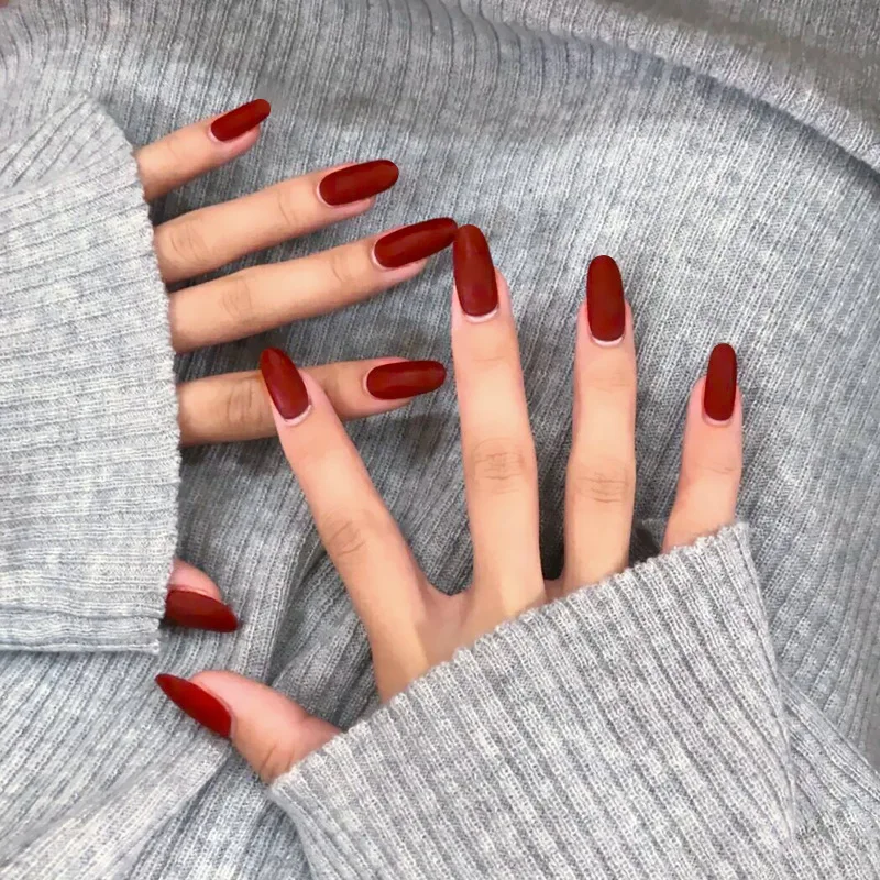 

24Pcs/Box Ballet Wearable Fake Nails Press On Red False Nails Full Cover Detachable Finished Fingernails Nail Tips