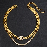 kunjoe set hip hop rock splicing necklace choker cuban rhinestone crystal link neck chain for punk jewelry accessories men women