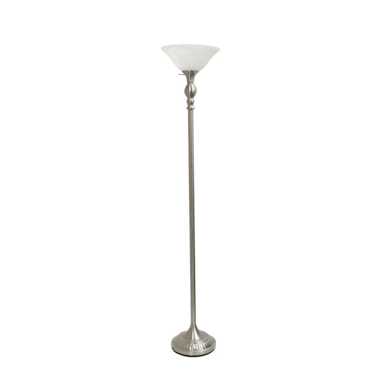HMTX 1 Light Torchiere Floor Lamp with Marbleized White Glass Shade, Brushed Nickel