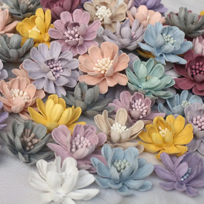 

10Pcs 4CM Leather Fabric Multilayer Cored Artificial Flower DIY Accessories Home Decorative Flowers