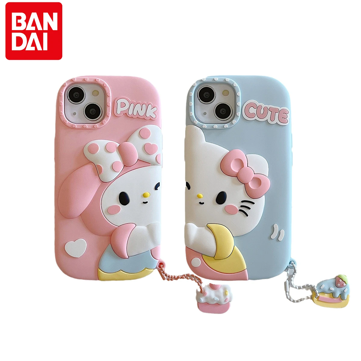 

Kawaii Hello Kitty Mymelody Cheek To Cheek Silicone Phone Case for iPhone14 13 12 11 Promax Back Shell Cover With Cute Pendant