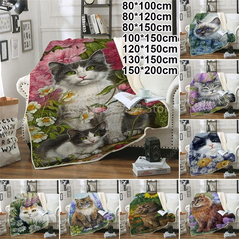 

Cute Black White Brown Yellow Cat Pattern 3D Printed Blanket Soft and Warm Throw Blanket Bed Sofa Blanket Bedding Throw Blanket