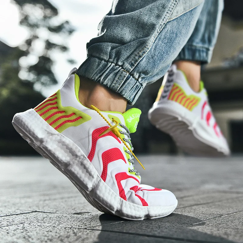 JIEMIAO Men Running Shoes Popcorn Outsole Light Comfortable Men Sneakers Outdoor Breathable Anti-skid Jogging Sport Shoes