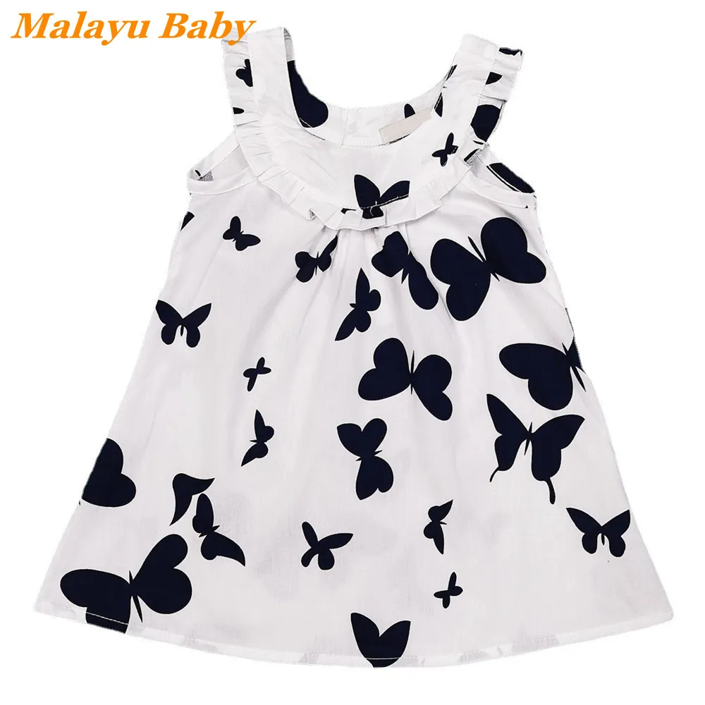 

Малайзийское платье для маленьких девочек, Новинка лета 2022, милое платье принцессы без рукавов с оборками и принтом бабочки, детская одежда