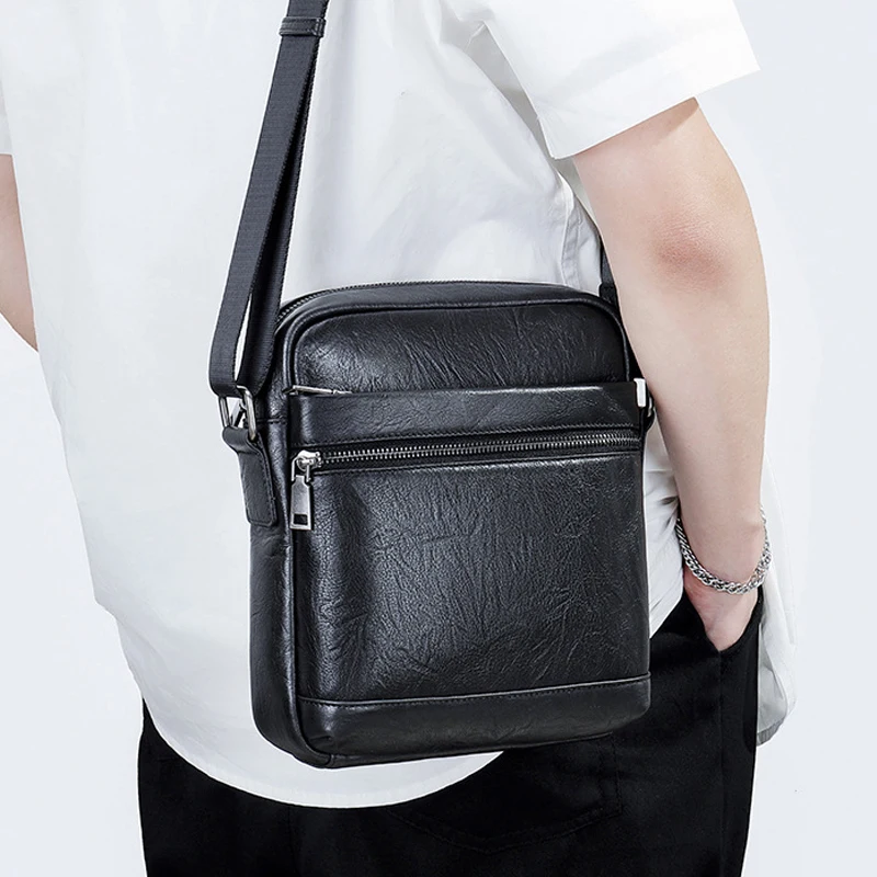 

AETOO Men's shoulder bag leather new business commuting texture hand grab pattern cross body head layer cowhide write men's bag
