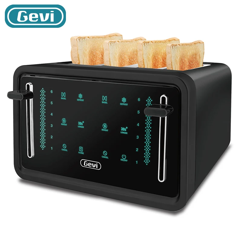 Enlarge Gevi Toastert 4 Slice with Led Display Touchscreen Dual Control Panels of Bagel/Reheat Function 6 Shade Setting GETAE402-U Black