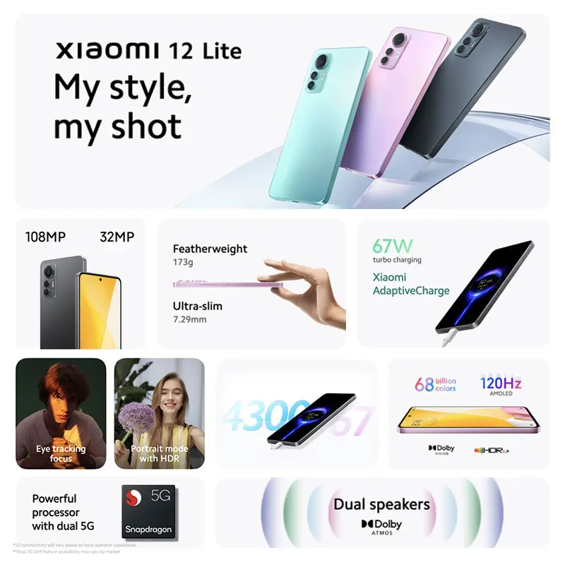 Kup [Światowa Premiera] Globalna Wersja Xiaomi 12 Lite Smartphone 128GB256GB Snapdragon 778G 108MP Kamera 120Hz NFC 67W ładowanie 4300mAh