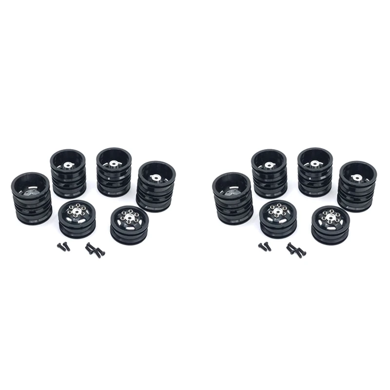 

8X Double Wheel Metal Wheel Rim Hub For WPL B16 B36 Q63 Q64 6X6 6WD 1/16 RC Truck Car Parts,Black