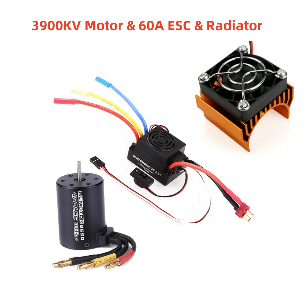 

Waterproof BL3650 3900KV Brushless Motor & 60A Brushless ESC Speed Controller & Radiator For 1/10 RC Car Tru
