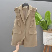 2022 spring and autumn new fashion fungus edge womens suit vest elegant nipped waist solid sleeveless jacket blazer female