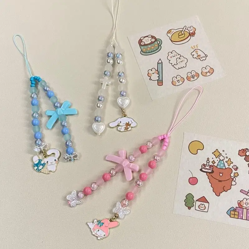 

Sanrio Lanyard Kawaii My Melody Cinnamoroll аксессуары милые Креативные два самодельных Бисера Брелок Подвеска для сумки подарок для девушек