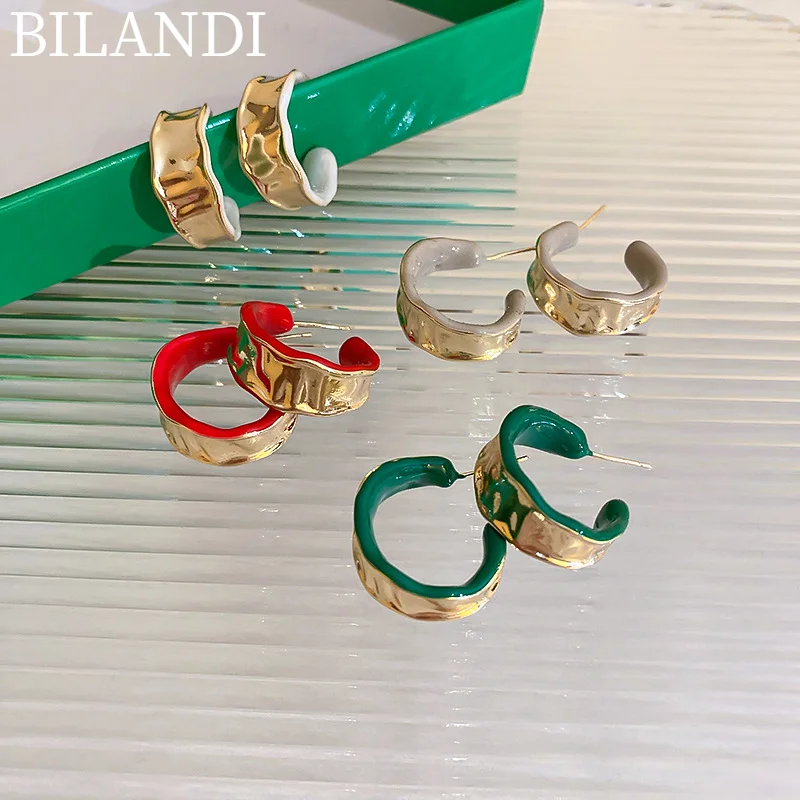 

Bilandi S925 needle Modern Jewelry Irregular Hoop Earrings 2021 New Trend Geometric Golden Drop Earrings For Women Party Gifts