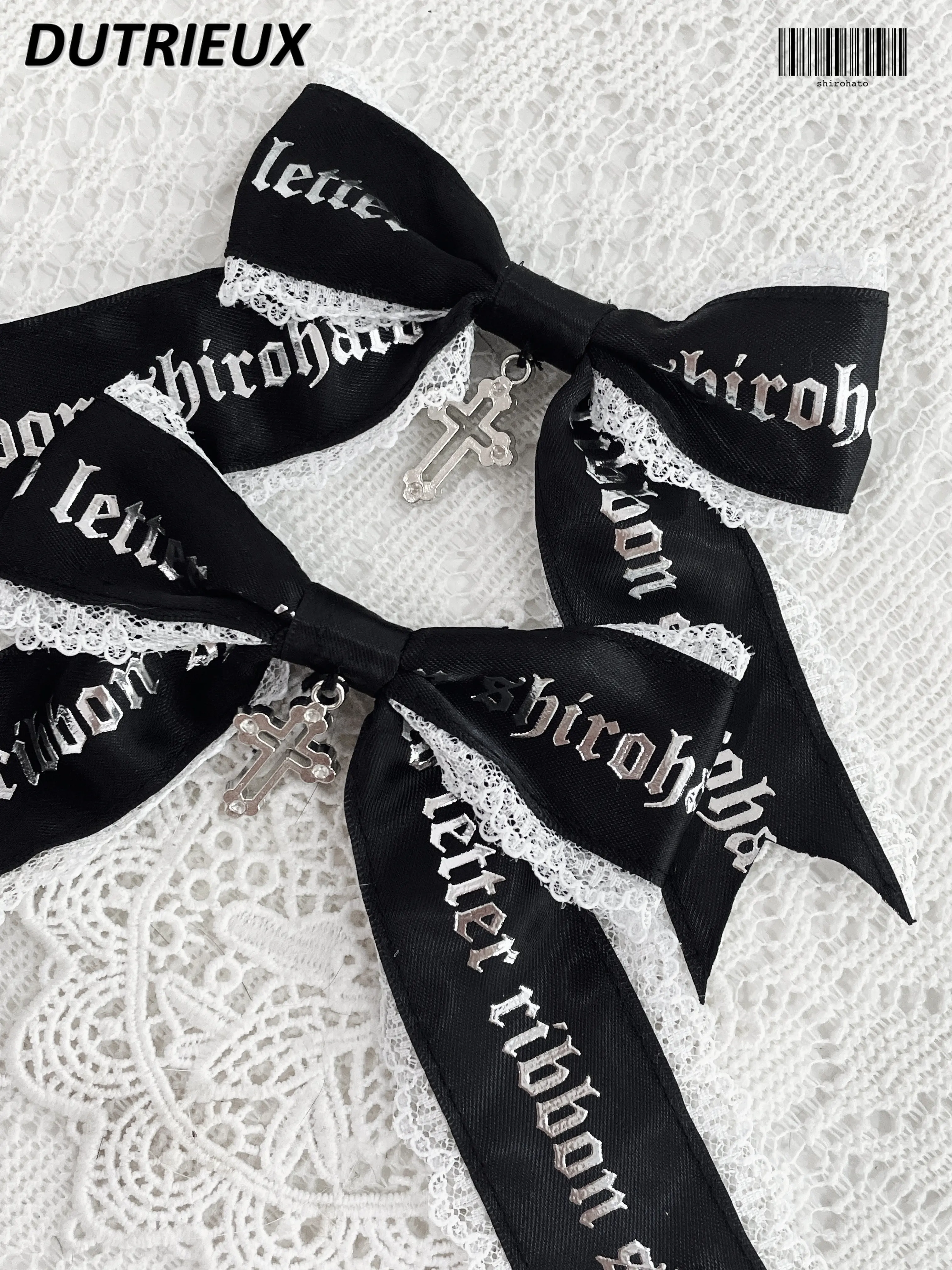 

Pendant Letter Ribbon Lace Bow A Pair of Hairclips Sweet Cute Girl Clothing Accessories Black Bow Headdress Hair Clips
