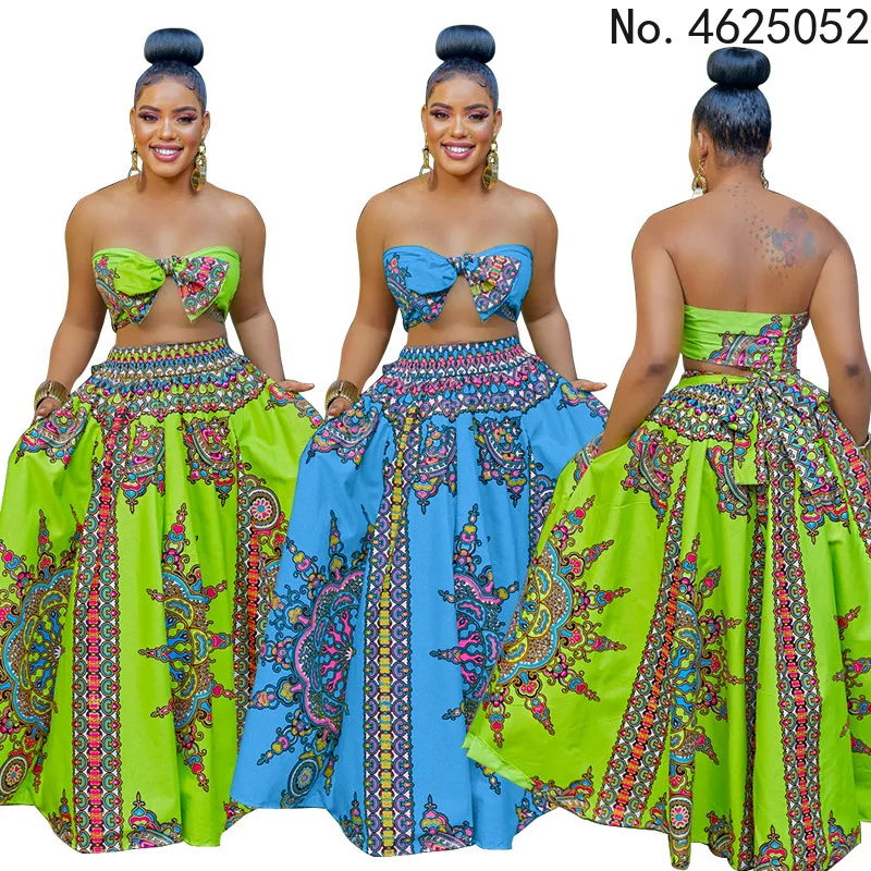 

Летняя африканская одежда для женщин из полиэстера, Африканский Женский комплект из двух предметов, Дашики, модные комплекты, искусственна...