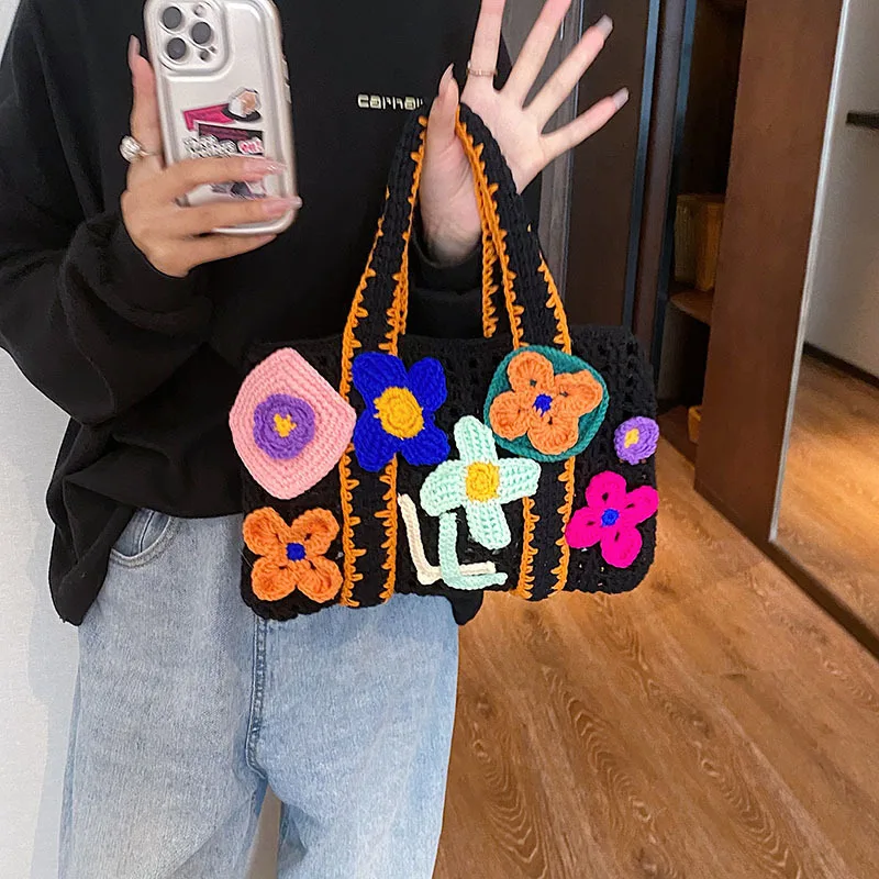Портативная плетеная Сумка с вязаным крючком полностью ручная работа Цветочная