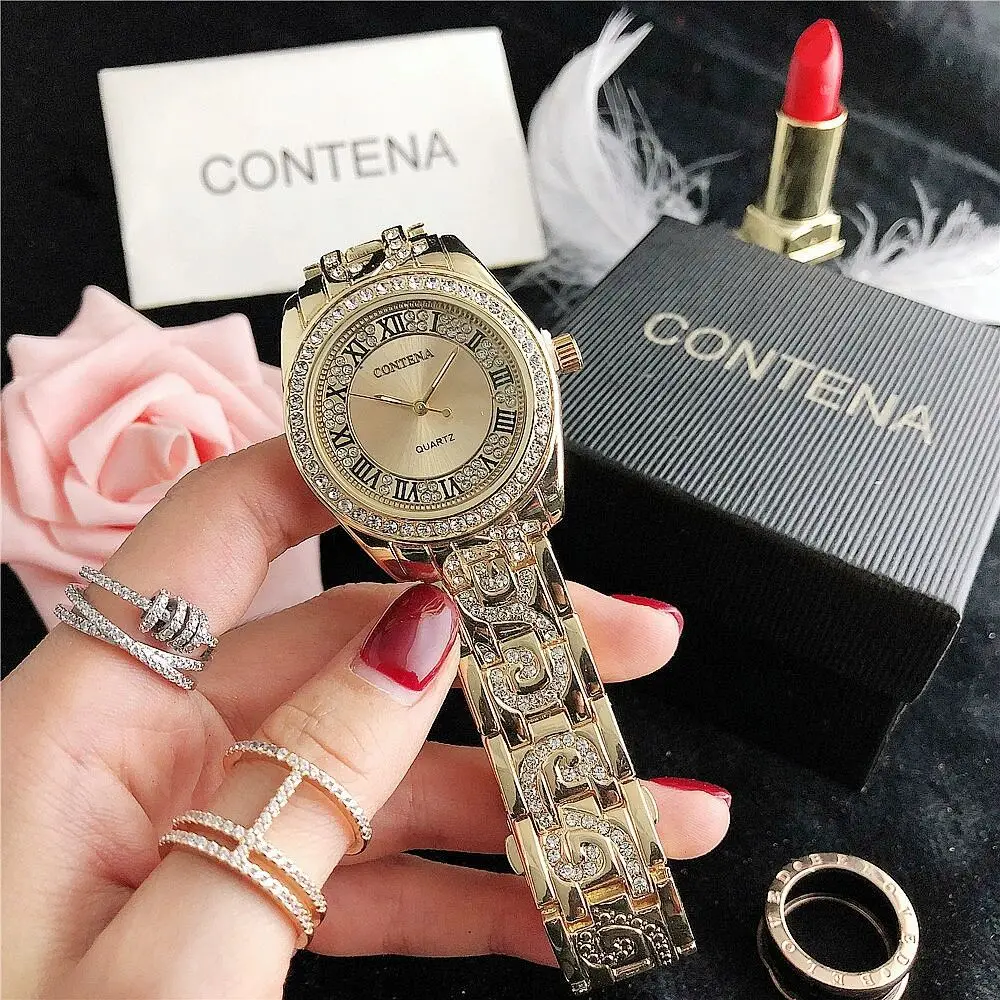 Relojes de diamantes para mujer, relojes de pulsera de acero inoxidable, de marca de lujo superior, femenino