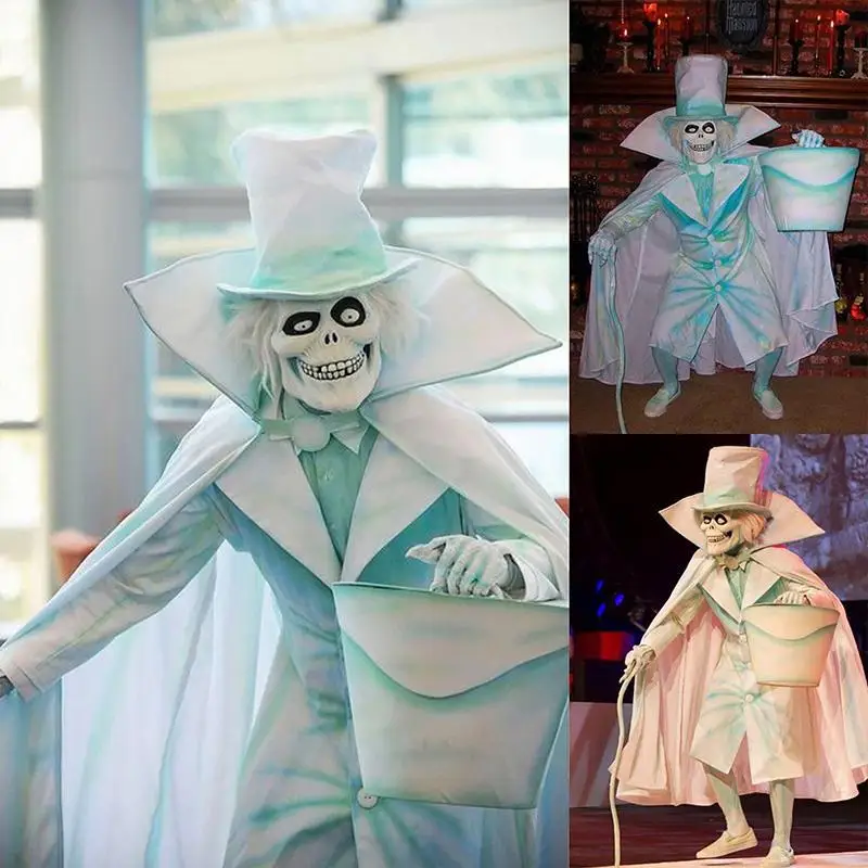 

1PC Resin Ornament Thief Magician Statue Halloween Skeleton Hatbox Ghost Sculpture