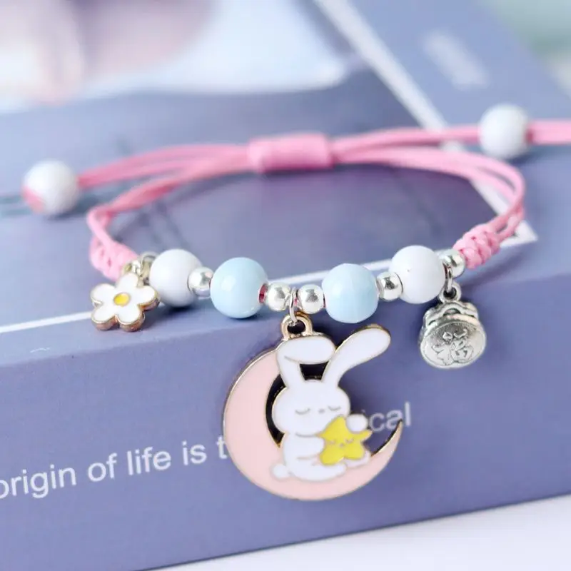 

2023 New Trend Cartoon Rabbit Handmade Bracelet For Women Colorful Carrot Moon Shape Party Japanese Style Sweet Gifts