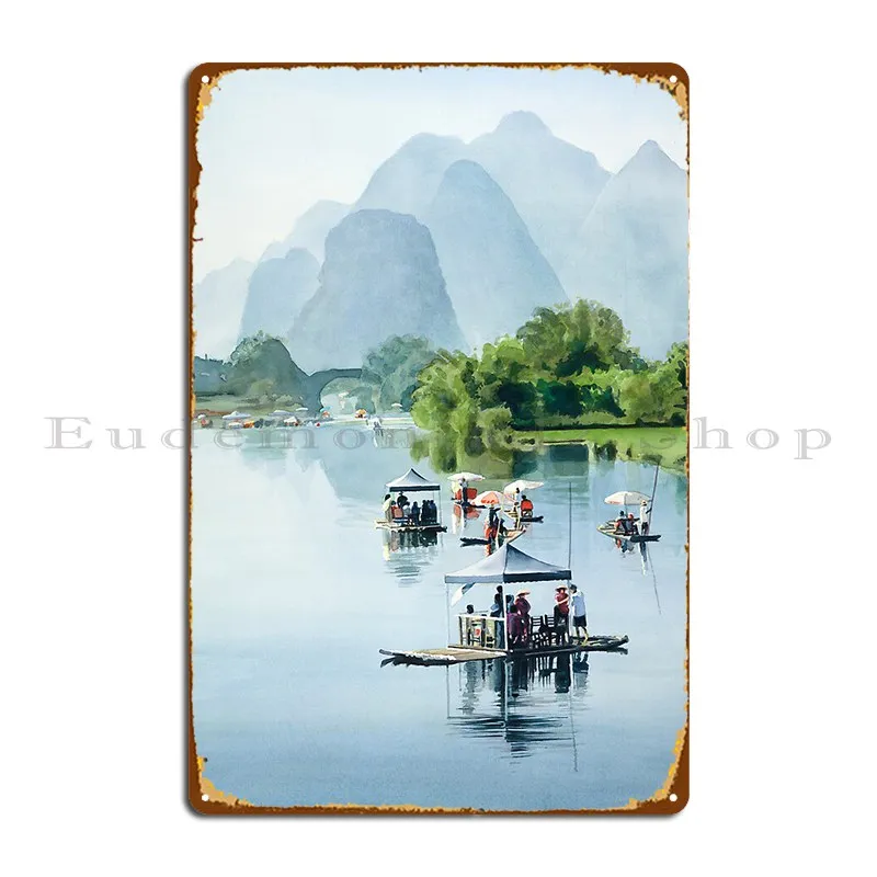Бамбуковый рафтинг в Шангри-ла акварельный металлический налет дизайн кинотеатра стена пещера клуб жестяной знак паба постер