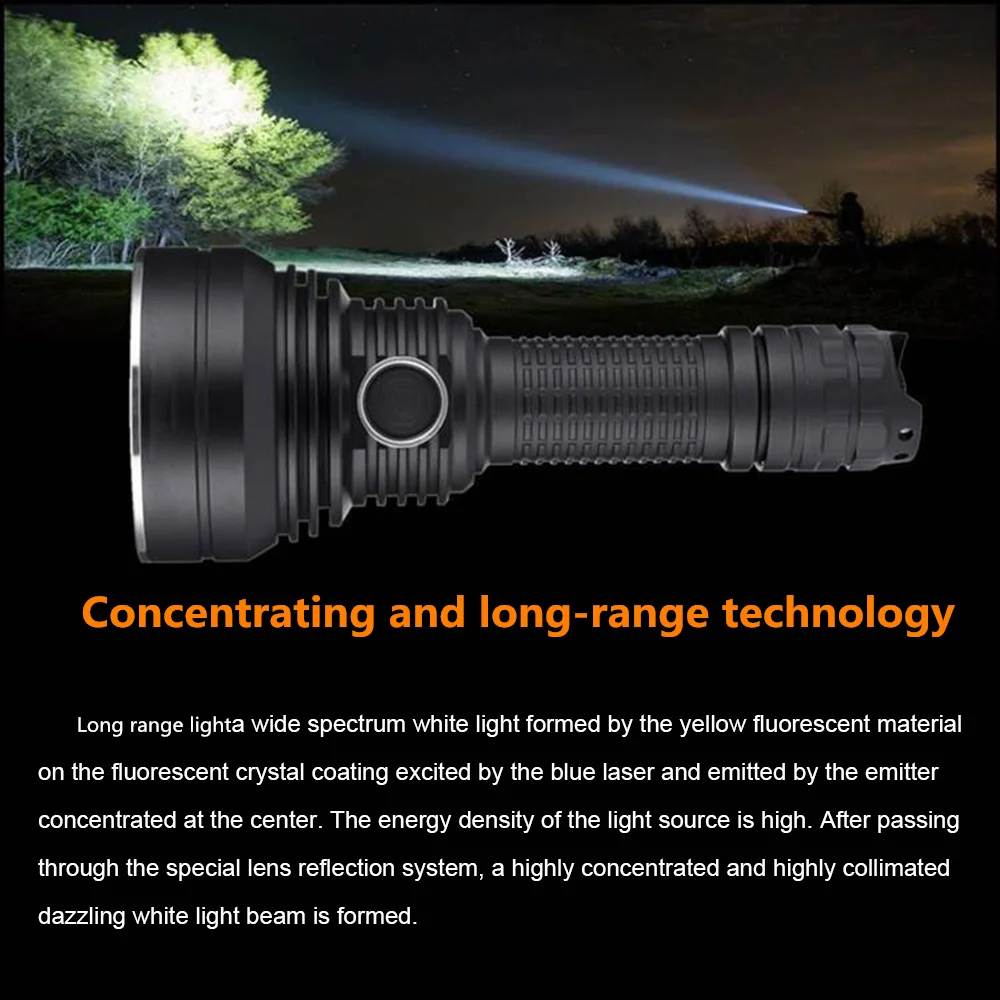 KENSUN High-power Long Range LED Flashlight 21700 Battery USB Charging 2000M All-aluminum Body Rotating Focusing Long Shot Torch enlarge