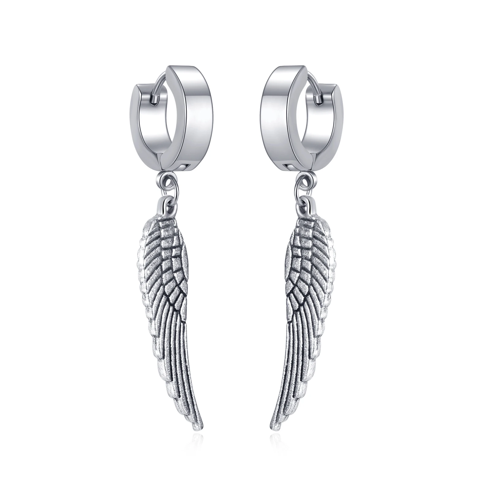 

European Fashion Hiphop Angel Wings Stainless Steel Stud Earring Hoop Gold Plated Dangle Earrings For Men Women Birthday Jewelry