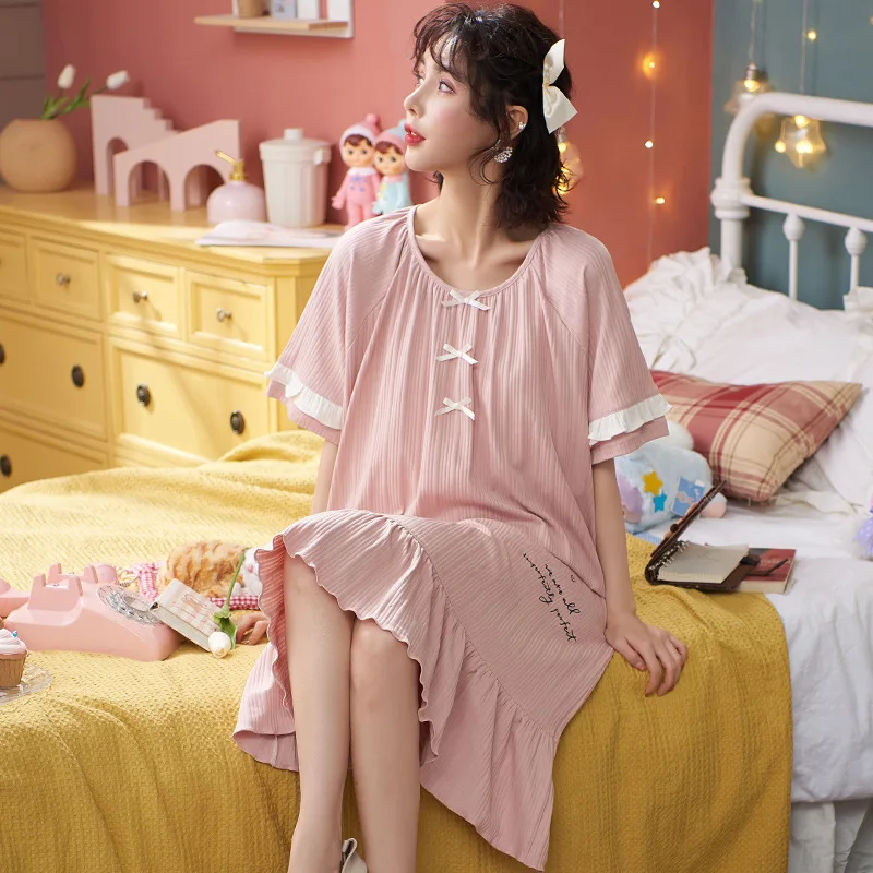 Spring Summer Women's Nightdress Cute Short-sleeved Loose Plus Size Home Service Sleepwear Women Nightwear Sleep Tops