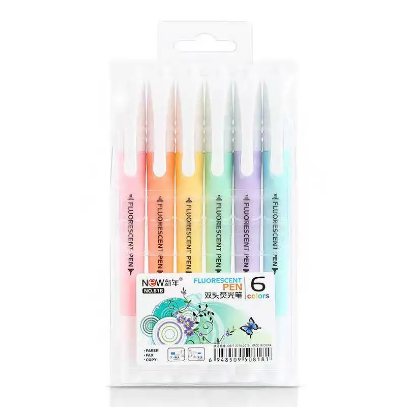 6Pcs/Set Double Head Fluorescent Highlighter Pen Markers Pastel Drawing for Student School Office Supplies Cute Stationery |