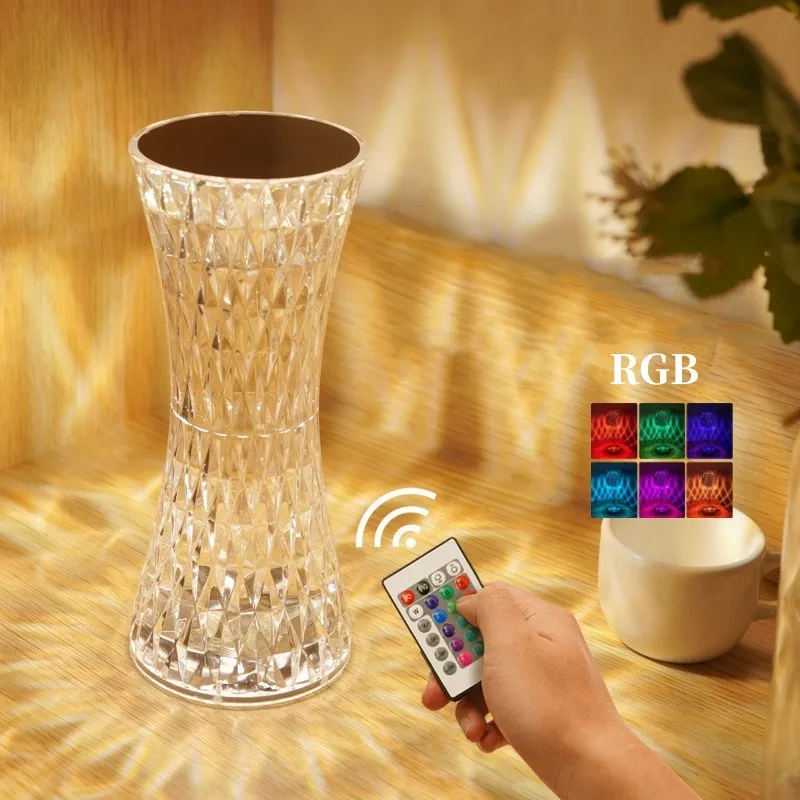 

3/16 Colors LED Crystal Table Lamp Small Waist Projector Touch Romantic Diamond Atmosphere Light USB LED Night Light for Bedroom