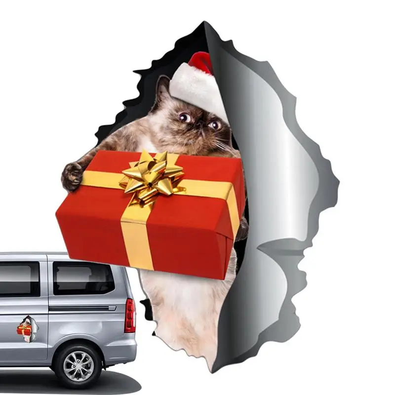 

Рождественские магнитные автомобильные наклейки, магнитные наклейки, Рождественская наклейка в виде кошки, забавные магнитные наклейки на бампер, автомобильные наклейки на холодильник 3D