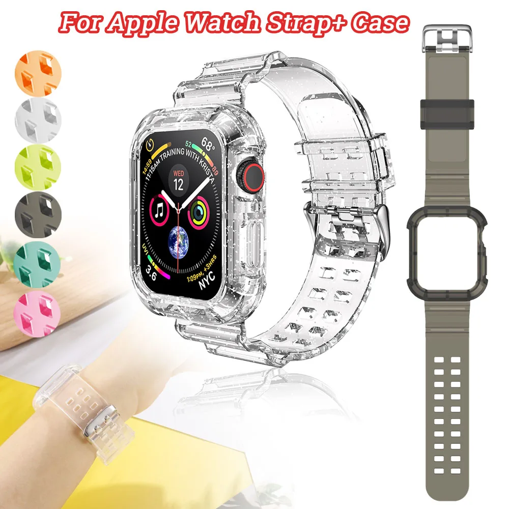 

Ремешок спортивный прозрачный для Apple Watch 7 6 SE 5 4 3 2 1, силиконовый браслет для Iwatch, 40 44 42 мм 38 41 45 мм