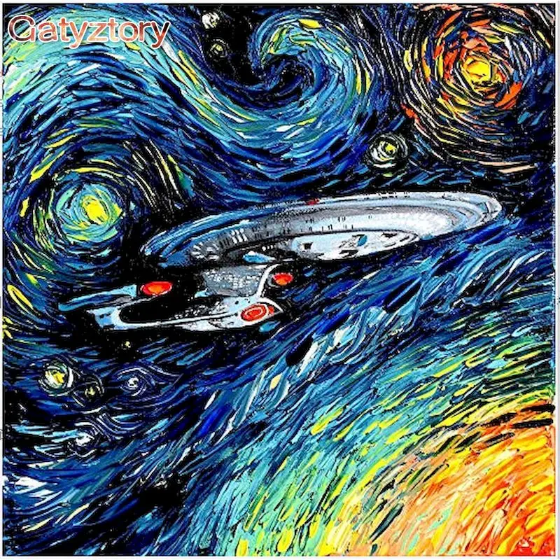 

GATYZTORY Oil Paint By Numbers DIY Picture Drawing Abstract Colorful Spaceship Scenery Number Painting Gift Home Decor