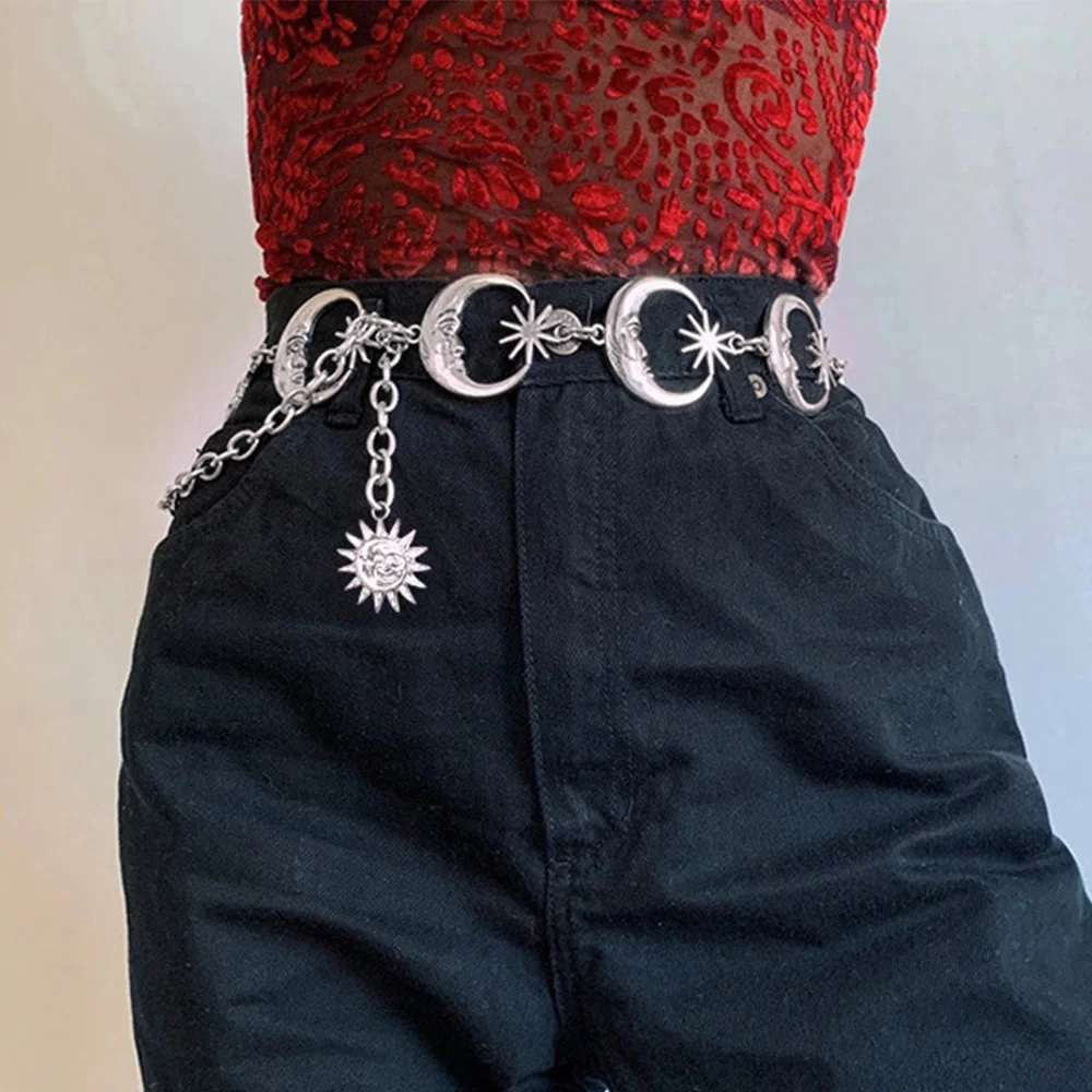 Металлические ремни с луной и звездой женский модный ретро-пояс в стиле хип-хоп