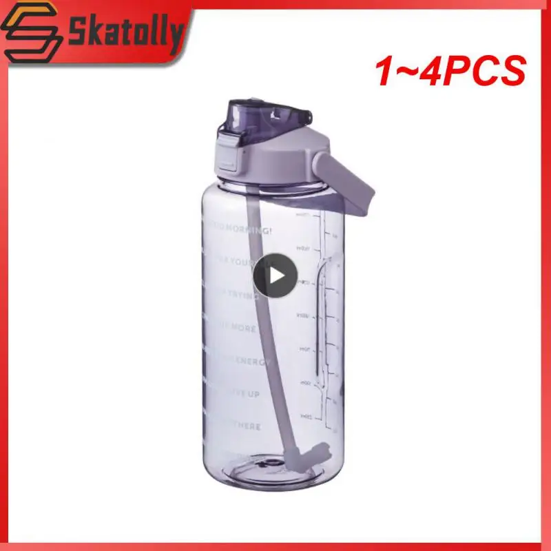 

1~4PCS Liter Water Bottle With Straw Female Jug Portable Travel Bottles Fitness Bike Cup Summer Cold Water Jug With Time