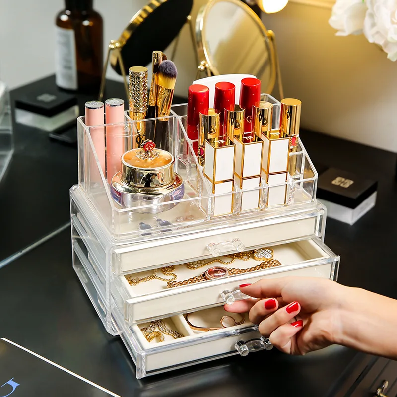 

High Quality Jewelry Cosmetic Storage Box Earrings Jewelry Transparent Storage Plastic Box Desktop Drawer Acrylic Makeup Box