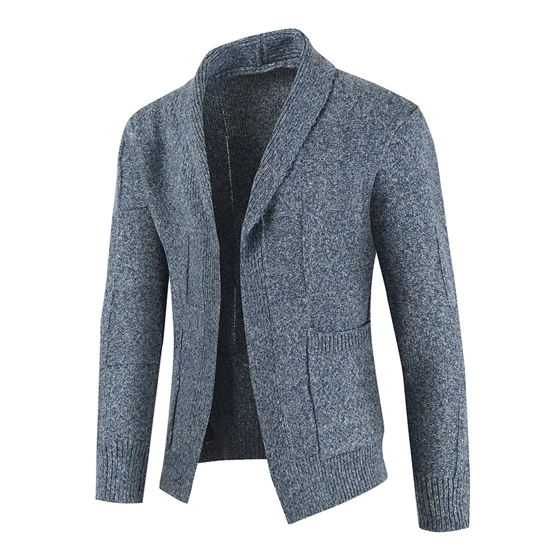 2023 Men's Autumn and Winter New Style Personalized Casual Polo Sweater Pure Color Simple Fashion Cardigan Casual Knitwear Full