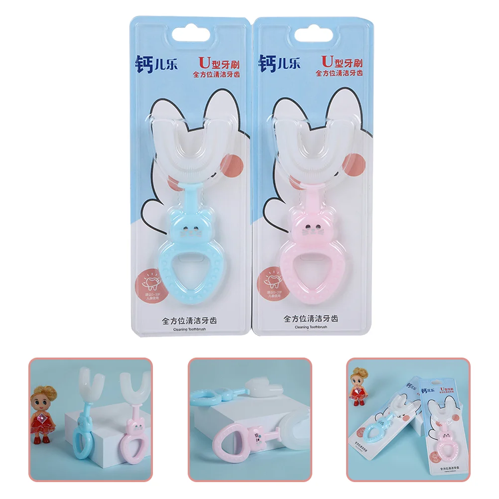

2pcs Kids Silicone Toothbrushes U Shaped Toddler Cleaning Toothbrushes