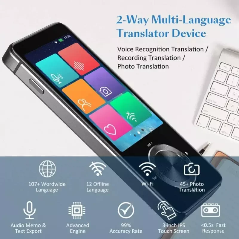 

HOT 107 Languages Smart Translator Two-Way Real-Time Wifi/Offline Recording/Photo Translation Portable Recording Translator